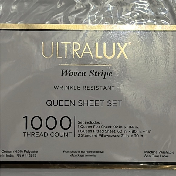 AQ TEXTILES Bergen House Stripe 1000 Thread Count Sheet Set - Picture 5 of 5
